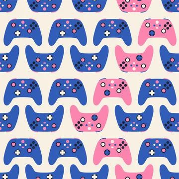 Gamepad pattern. Seamless texture with doodle video game console controllers. Stock Illustration