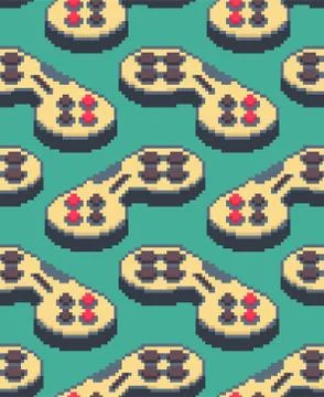 Gamepad pixel art pattern seamless. Joystick 8bit background. Video game Old  Stock Illustration