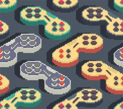 Gamepad pixel art pattern seamless. Joystick 8bit background. Video game Old  Stock Illustration