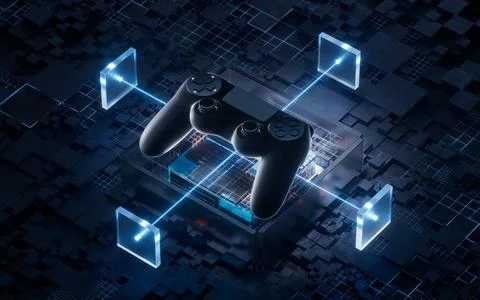 Gamepad with technological circuit background, 3d rendering. Stock Illustration