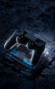 Gamepad with technological circuit background, 3d rendering. Stock Illustration