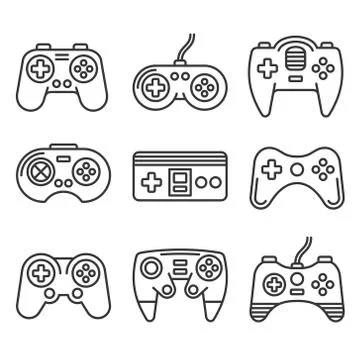 Gamepads Icon Set on White Background. Line Style Vector Illustration