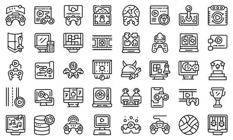 Gameplay icons set outline vector. Internet app Illustrazione stock