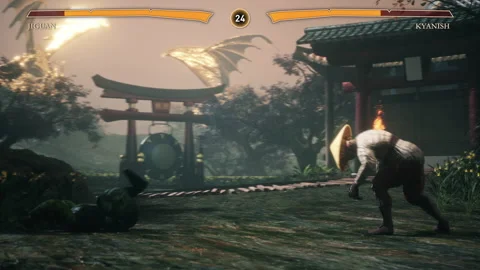 Gameplay of the newest internet multiplayer fighting computer video game Vídeo Stock 220787349