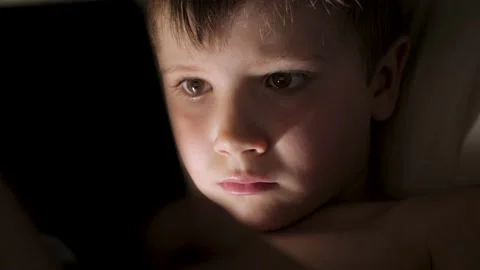 Gameplay. Upset kid emotion faces close up child playing video games addiction Stock Footage 157186870