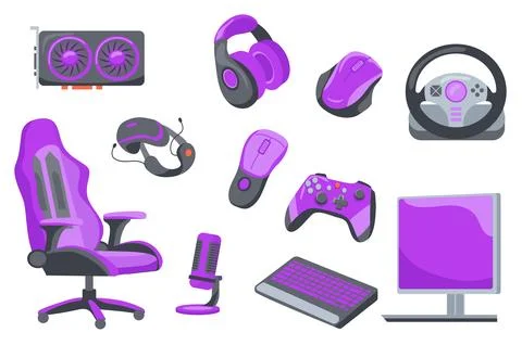 Gamer Accessories Set Elements 스톡 일러스트