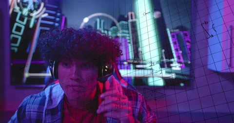 Gamer adjusting headset after offscreen audio, focusing to hear gameplay, math Stock Footage 320627810