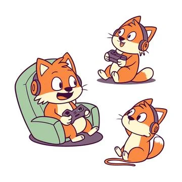 Gamer cat holding game controller sitting in gaming chair Stock Illustration