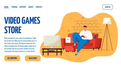 Gamer character playing in console video game. Game concept. Man having a goo Stock Illustration