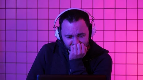 Gamer crying watching stream how his team loses. Stock-Footage 103205383