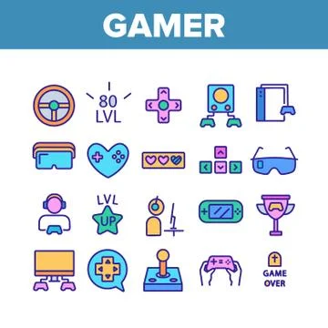 Gamer Device Collection Elements Icons Set Vector Stock Illustration