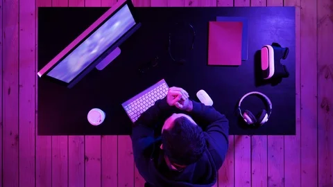 Gamer getting in the mood for the game. Stock Footage 105056138