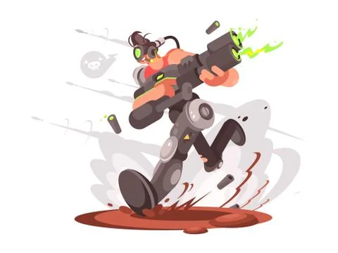 Gamer guy runs with blaster Stock Illustration