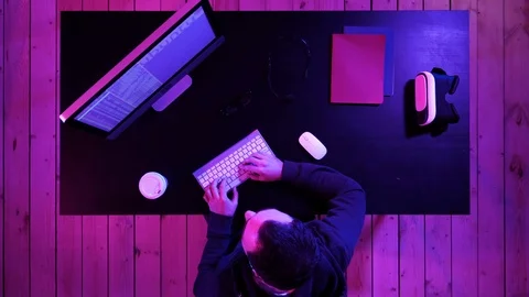 Gamer, hacker, programmer talking about the best software, game, program on the Stock Footage 114194819