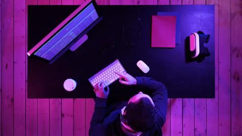 Gamer, hacker, programmer talking about the best software, game, program on the Stock Photos