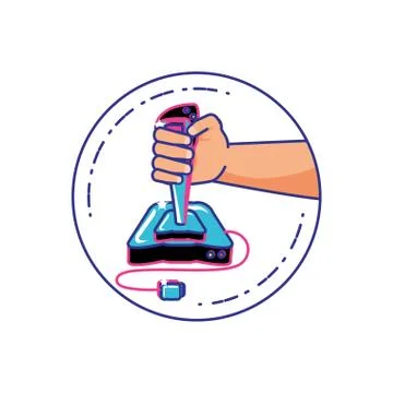 Gamer hand using video game joystick control Illustrazione stock