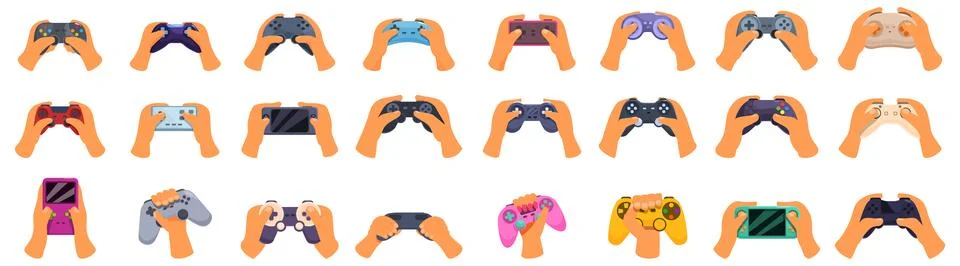 Gamer hands console controller icons set vector Stock Illustration