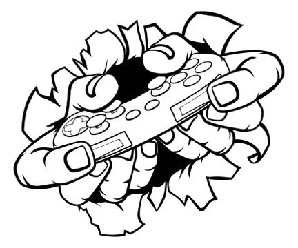 Gamer Hands Video Game Controller Breaking Wall Stock Illustration