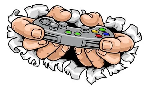 Gamer Hands Video Game Controller Breaking Wall Illustrazione stock