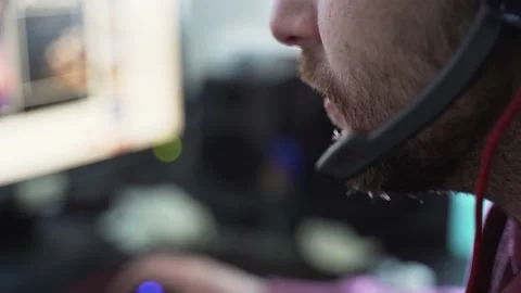 Gamer with headset Stock Footage 139090765