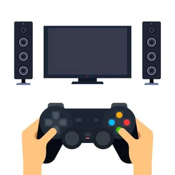 Gamer holding controller. Vector flat illustrations. Modern e-sports concept. Stock Illustration
