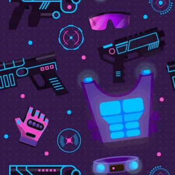 Gamer in laser tag vector player character gaming in lasertag with gun shooting Ilustração Stock