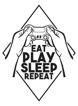 Gamer logo with game console. Vector illustration of a gamepad in teen hands  Stock Illustration
