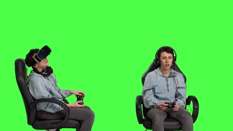 Gamer losing at video games with virtual reality headset and controller Stock Footage 269454095