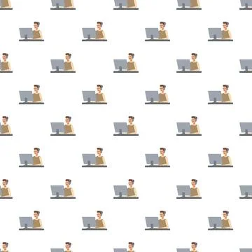 Gamer man working on computer seamless pattern Stock Illustration