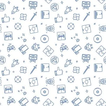 Gamer or Video Games vector outline seamless pattern Stock Illustration