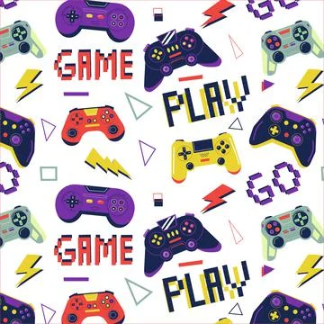 Gamer pattern. Seamless print with game controller for boys t-shirt, console Stock Illustration