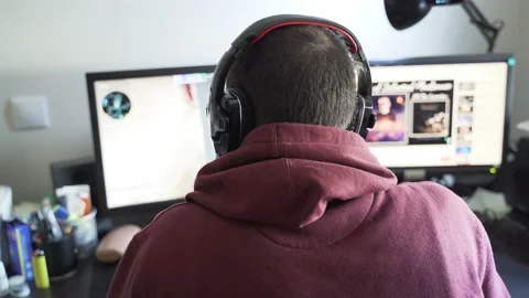 Gamer playing fps game Stock Footage 139090934