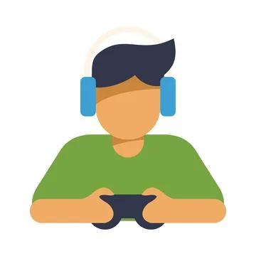 Gamer playing videogames using headphones and gamepad concentrating on gami.. Stock Illustration