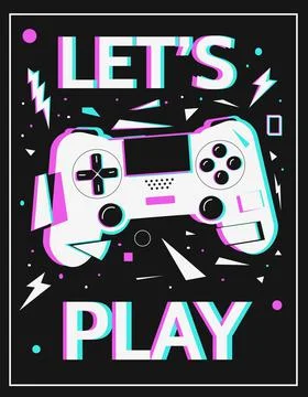 Gamer poster. Let's play concept. White gamepad and abstract geometric shapes Stock Illustration