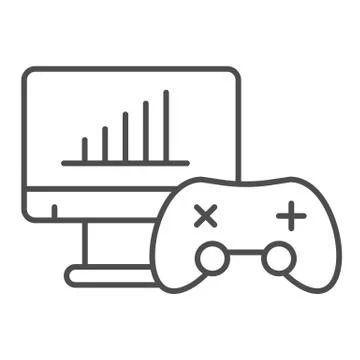 Gamer testing thin line icon. Gamepad or joystick and game chart monitor symbol Stock Illustration