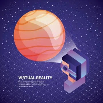 Gamer using virtual reality glasses watching planet on screen 스톡 일러스트