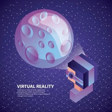 Gamer using virtual reality glasses watching moon Stock Illustration