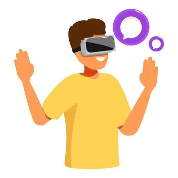 Gamer using virtual reality headset chatting in metaverse Stock Illustration