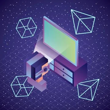 Gamer using vr goggles watching screen 3d 스톡 일러스트