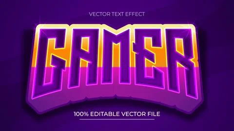 Gamer Vector Text Effect Editable Text Gamer Purple Player Gaming Stock Illustration