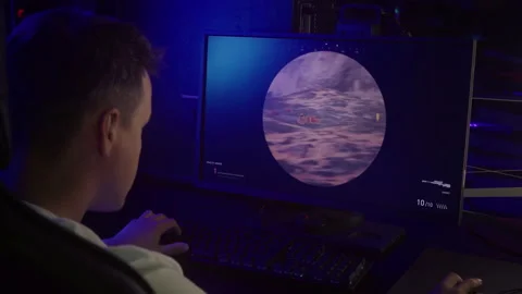 A gamer is winning the round in the war simulator multiplayer game at the arena Stock Footage 164862671