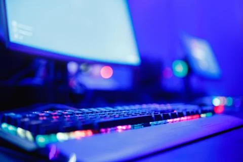 Gamer workspace professional streamer with computer monitor. Cyber sport Stock Photos