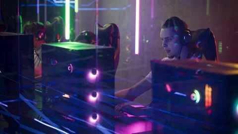 Gamers are having fun while competing in the challenging esports tournament Stock Footage 172007398