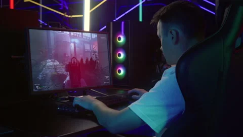 Gamers Character Explodes In Single Player Mission Of Shooter Computer Game Stock Footage 205607932