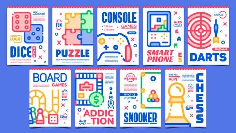 Games Creative Advertising Posters Set Vector Stock Illustration