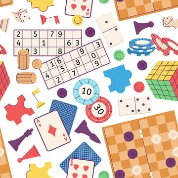 Games elements pattern. Board game for adults and children leisure time. Spend Stock Illustration