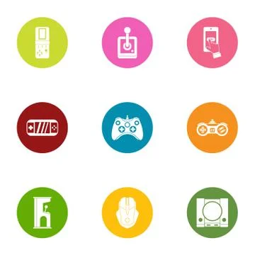 Games hookup icons set, flat style Ilustración de archivo