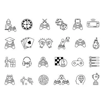 Games Icons Set. Vector Icons of Arcade Game, Mobile Game, Card Game, Dice,.. Stock Illustration
