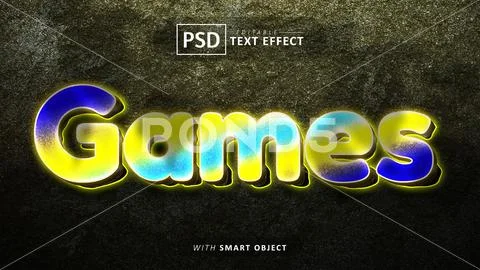 Games text - editable 3d neon font effect PSD Template