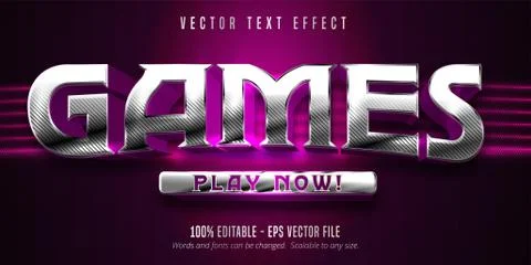 Games text, shiny silver style editable text effect Stock Illustration